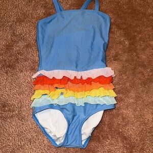 Hanna Andersson Blue One Piece with Rainbow Ruffles
